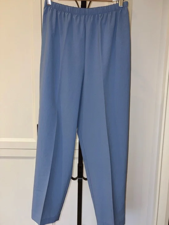 Women’s Vintage High Waisted Elastic-Waist Pull-On Work Pants Light Blue Office - Picture 1 of 10